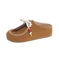 Brown suede leather mule clogs with braided rope accent and decorative beads for women - EU 35 / Dark Brown