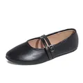 Classic black leather round toe Mary Jane flat shoes with adjustable silver buckle strap - EU 35 / Black
