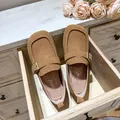 Brown suede platform loafers with metal buckle and comfortable 5cm height increase - EU 35 / Khaki