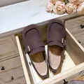 Dark brown suede loafers with gold buckle and hidden 5cm wedge heel platform - EU 35 / Dark Brown