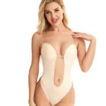 Body color carne con escote en V profundo, espalda descubierta y tirantes transparentes - 3XL / Color Piel