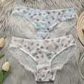 Conjunto de bragas de encaje azul y blanco con estampado floral y lazos femeninos - S / Estilo Azul y Blanco