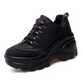 Women's platform mesh sneakers in black with stylish pink accents and thick soles - EU 35 / Black