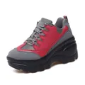Women's platform mesh sneakers in grey and red colorway with thick rubber soles - EU 35 / Red & Grey