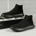 All-black knit sock sneakers with thick foam soles and breathable diamond texture - EU 36 / All Black