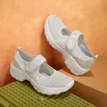 Women's breathable mesh Mary Jane sneakers with velcro strap and chunky white sole - EU 35 / Beige
