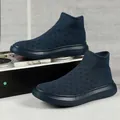 Dark blue mid-top knitted sock sneakers with diamond pattern and thick EVA sole - EU 36 / Deep Blue