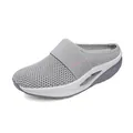 Women's grey platform backless mesh sneakers with pink 'FASHION' strap detail - EU 35 / Gray
