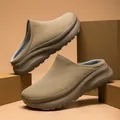 Warm khaki knitted platform mules for couples with cozy faux fur lining and thick soles - EU 36 / Khaki