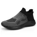 Dark grey and black knitted platform walking shoes with slip-on sock design - 36 / Black and Gray