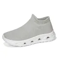 Men's light grey knit sock sneakers with thick white hollowed-out soles and ribbed cuffs - 36 / Gray Hollow Sneakers (A02) / Gray