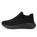 Zwarte instapsneakers met plateauzool, ademend gebreid bovenwerk en warme voering van bont - EU 35 / Helemaal Zwart