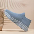 Γαλάζια πλεκτά παπούτσια slip-on με πλέγμα που αναπνέει και χοντρή αντιολισθητική σόλα - Γκρι Μπλε