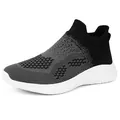 Grey and black flyknit slip-on walking shoes with thick white cushioning sole - 36 / Dark Gray & White