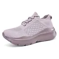 Light purple breathable mesh running shoes with knit upper and thick cushioned sole - 35 / Pink Purple