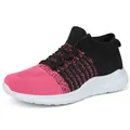 Roze en zwarte ademende gebreide sportschoenen met witte dikke zool voor dames - 36 / Black Peach Pink