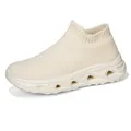 Beige knit sock sneakers with chunky cutout soles for men in large sizes - 36 / Beige Hollow Sneakers (A02) / Beige