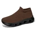 Men's dark brown fly-knit sock sneakers with hollow shock-absorbing rubber soles - 36 / Coffee Hollow Sneakers (A02) / Coffee
