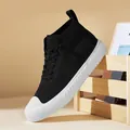 High-top black knit sneakers for men and women with chunky white rubber platform soles - EU 35 / Black and White