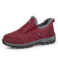 Dark red waterproof winter slip-on shoes with thick plush lining and anti-slip rubber soles - EU 36 / Burgundy