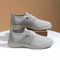 Light grey breathable mesh knit walking sneakers with thick off-white cushioning soles - EU 35 / White