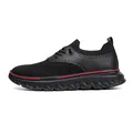 Men's lightweight black mesh sneakers with red sole trim and brogue perforated details - EU 39 / Black