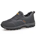 Gray winter slip-on walking shoes with warm faux fur lining and non-slip rubber soles - EU 39 / Men's Dark Gray