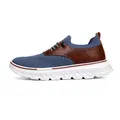 Blue knitted mesh sneakers with brown leather brogue details and white thick sole - EU 39 / Blue