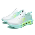 Men's and women's breathable mesh running shoes in white and mint green colorway - 36 / Angel Blue
