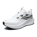 White breathable mesh running sneakers with black geometric pattern and thick foam sole - 36 / White Silver