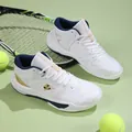 White high-top mesh running shoes with gold accents and navy blue lining for tennis - EU 36 / Platinum
