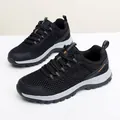 Lightweight black mesh hiking shoes with orange accents and anti-slip rubber soles - EU 35 / Black