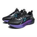 Black mesh running shoes with blue lightning patterns and purple gradient thick soles - 36 / Black Ice Cool Blue