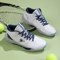 Breathable white and navy mesh tennis sneakers for men and women in classic sport style - EU 36 / White Blue