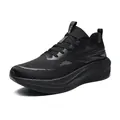 Men's all-black breathable mesh running shoes with thick cushioned soles and lace-up design - 36 / Black