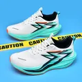 White mesh marathon running shoe with teal cushioned sole and FEIRAN 4 logo detail - 34 / Water Blue