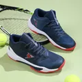 Navy blue breathable tennis sneakers with mesh fabric and red non-slip rubber soles - EU 36 / Blue Red