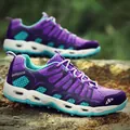 Purple and teal breathable mesh hiking shoes for couples with outdoor drainage sole - EU 36 / Purple