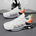Breathable white mesh dad shoes with vibrant orange and green accents for men - 39 / White