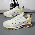 Mesh breathable chunky sneakers for men in cream white with yellow and green accents - 39 / Grey Green