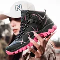 High-top black and pink hiking boots for women with durable anti-slip rubber outsoles - 35 / Black/Rose Red