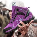 Purple high-top hiking boots with suede paneling and durable non-slip rubber soles - Purple