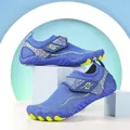Royal blue water sports shoes with neon yellow grip sole and velcro strap closure - 25 / Dark Blue