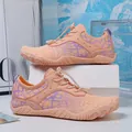 Orange and pink barefoot water shoes with purple crackle pattern and quick-lace system - EU 35 / Apricot