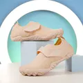 Beige breathable quick-dry water shoes with anti-slip rubber sole and velcro closure - Apricot