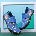 Blue kids water shoes with orange accents and adjustable sport strap for beach activities - Sapphire Blue