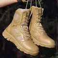 Tactical high-top desert boots in wolf brown with side zippers and breathable mesh panels - EU 39 / Sand