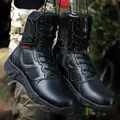 Black high-top tactical combat boots with side zipper and durable anti-slip rubber sole - EU 39 / Black