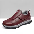 Deep wine red winter sneakers with warm faux fur lining and velcro closure - EU 35 / Red