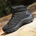 Durable high-top black outdoor hiking boots with anti-slip rubber soles for men - EU 39 / Black